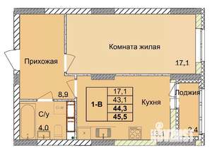 1-к квартира, вторичка, 44м2, 18/18 этаж