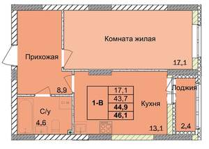 1-к квартира, вторичка, 45м2, 2/18 этаж