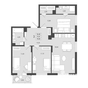 3-к квартира, вторичка, 77м2, 7/10 этаж