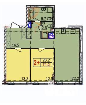 2-к квартира, строящийся дом, 71м2, 8/18 этаж