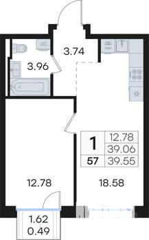 1-к квартира, вторичка, 40м2, 7/13 этаж