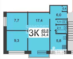 3-к квартира, вторичка, 50м2, 5/5 этаж