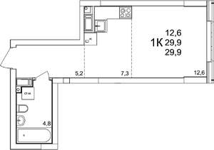 1-к квартира, вторичка, 30м2, 16/25 этаж