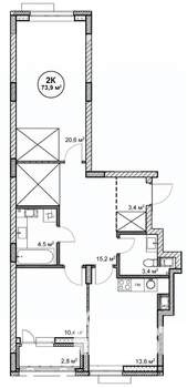 2-к квартира, строящийся дом, 74м2, 8/14 этаж