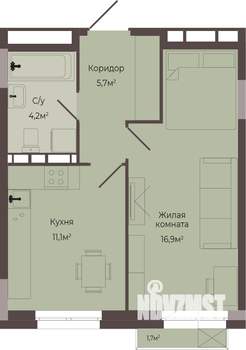 1-к квартира, строящийся дом, 38м2, 6/8 этаж