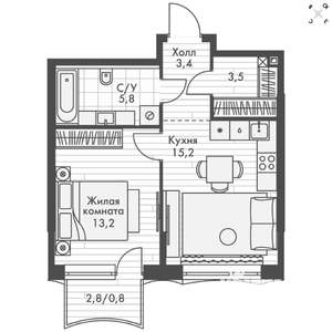 Студия квартира, вторичка, 42м2, 2/16 этаж