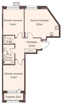 2-к квартира, вторичка, 71м2, 2/12 этаж