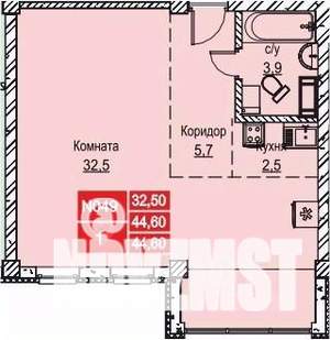 1-к квартира, вторичка, 43м2, 2/12 этаж