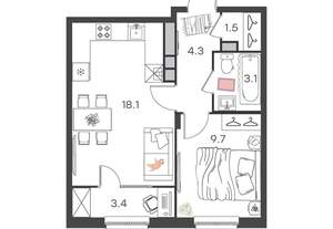 1-к квартира, вторичка, 40м2, 2/4 этаж