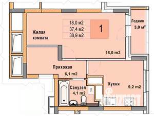 1-к квартира, вторичка, 39м2, 22/25 этаж
