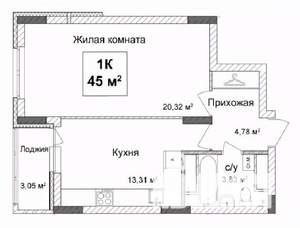 1-к квартира, строящийся дом, 46м2, 8/17 этаж