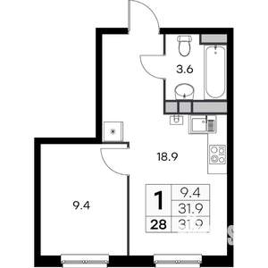 1-к квартира, вторичка, 32м2, 4/4 этаж