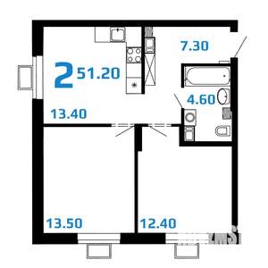 2-к квартира, вторичка, 51м2, 10/10 этаж