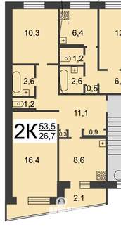 2-к квартира, вторичка, 54м2, 6/6 этаж