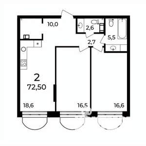 2-к квартира, вторичка, 73м2, 4/9 этаж