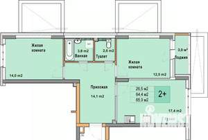 2-к квартира, вторичка, 66м2, 2/25 этаж