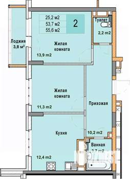 2-к квартира, вторичка, 56м2, 16/25 этаж