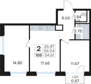 2-к квартира, вторичка, 55м2, 11/13 этаж