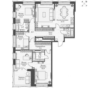 4-к квартира, вторичка, 134м2, 10/20 этаж
