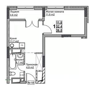 1-к квартира, вторичка, 36м2, 8/24 этаж