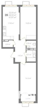 2-к квартира, вторичка, 68м2, 15/18 этаж