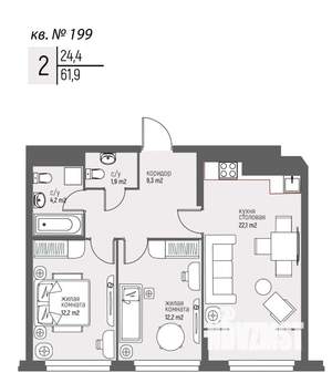 2-к квартира, вторичка, 62м2, 19/25 этаж