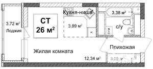 Студия квартира, строящийся дом, 26м2, 16/17 этаж