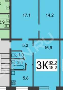 3-к квартира, вторичка, 63м2, 1/5 этаж