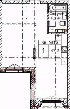 1-к квартира, строящийся дом, 47м2, 3/5 этаж