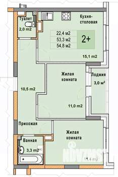 2-к квартира, вторичка, 55м2, 4/25 этаж