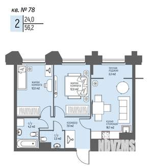 2-к квартира, вторичка, 56м2, 6/25 этаж