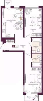 2-к квартира, вторичка, 71м2, 3/19 этаж