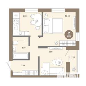 2-к квартира, вторичка, 42м2, 16/18 этаж