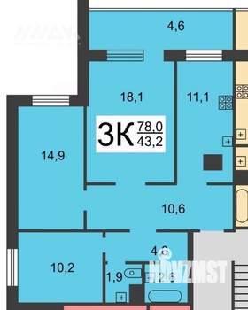 3-к квартира, вторичка, 78м2, 2/6 этаж