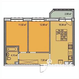 2-к квартира, строящийся дом, 56м2, 12/17 этаж