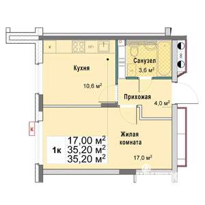 1-к квартира, вторичка, 35м2, 4/12 этаж