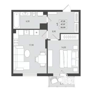 1-к квартира, вторичка, 48м2, 10/10 этаж