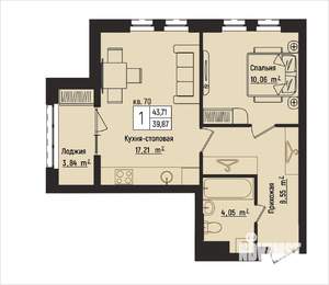 1-к квартира, вторичка, 44м2, 9/15 этаж