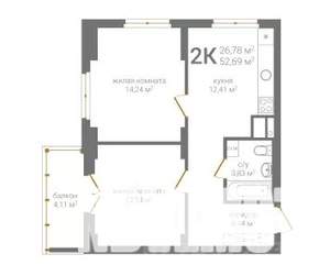 2-к квартира, строящийся дом, 53м2, 3/19 этаж