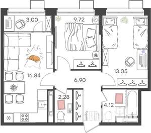 2-к квартира, вторичка, 56м2, 14/17 этаж