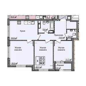 3-к квартира, вторичка, 85м2, 24/25 этаж