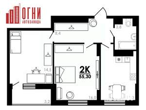 2-к квартира, вторичка, 55м2, 15/25 этаж