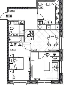 2-к квартира, вторичка, 66м2, 2/24 этаж