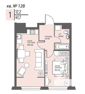 1-к квартира, вторичка, 42м2, 11/25 этаж