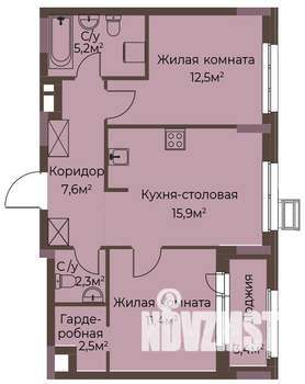 2-к квартира, вторичка, 59м2, 2/12 этаж