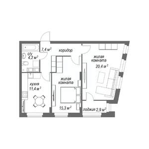 2-к квартира, строящийся дом, 62м2, 9/9 этаж