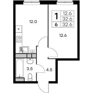 1-к квартира, вторичка, 33м2, 1/4 этаж