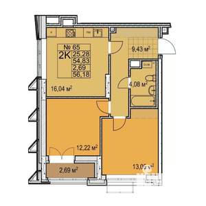 2-к квартира, строящийся дом, 56м2, 12/17 этаж