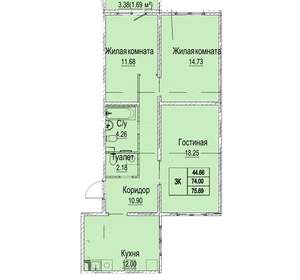 3-к квартира, вторичка, 76м2, 1/9 этаж