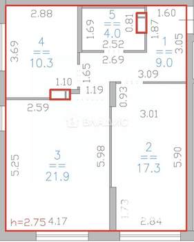 2-к квартира, вторичка, 63м2, 12/15 этаж